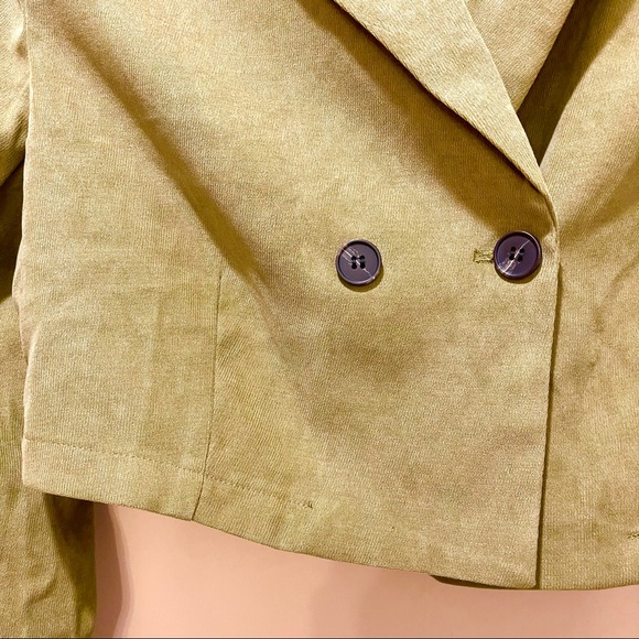 Cider Moss Green Collared Double Breasted Cropped Long Sleeve Blazer Jacket-M - Picture 4 of 5